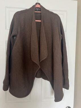 Vince Dark Brown Open-Front Draped Cardigan